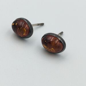 Vintage amber 925 sterling silver oval stud earrings